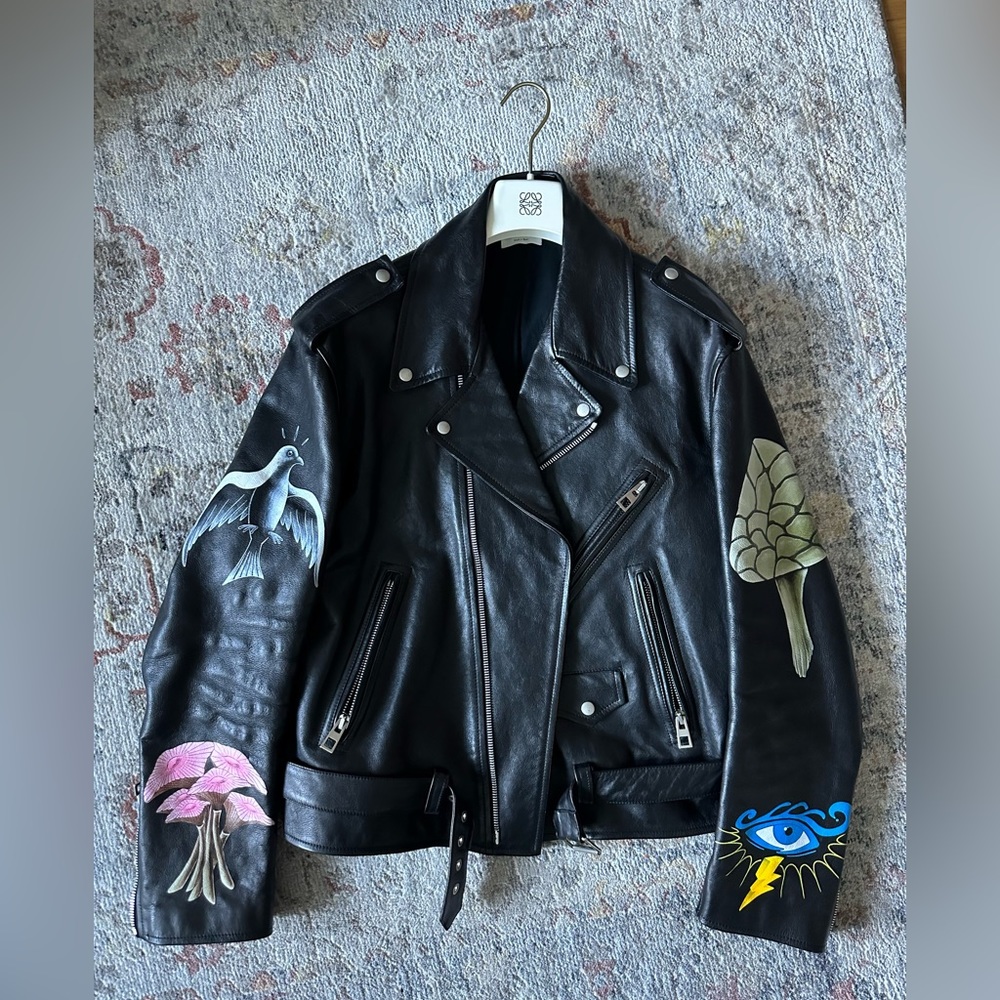 Runway piece! Loewe biker leather jacket with hand painted motifs